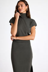 Ashford Grey Turtleneck Short Sleeve Sweater Midi Dress
