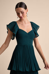 Notorious Charm Emerald Pleated Flutter Sleeve Maxi Dress