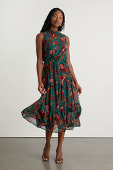In My Dreams Teal Multi Floral Print Midi Dress