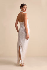 Novalea White Sequin Halter Maxi Dress