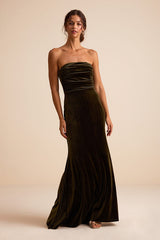 Maren Olive Velvet Strapless Mermaid Maxi Dress