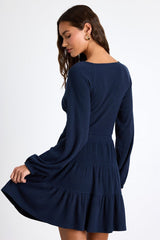 Adorable Option Dark Navy Long Sleeve Mini Sweater Dress