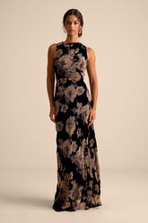 Ramonda Black Velvet Burnout Sleeveless Maxi Dress