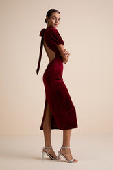Fabulous Intuition Burgundy Velvet Backless Column Midi Dress