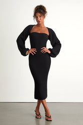 Autumn Aura Black Ribbed Two-Piece Sweater Dress