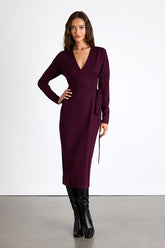 Literary Lover Dark Plum Midi Wrap Sweater Dress