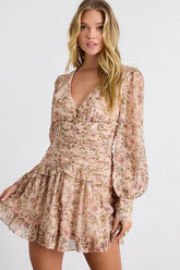 Ismini Blush Multi Floral Long Sleeve Mini Dress