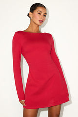 Aldith Red Ponte Knit Long Sleeve Mini Dress