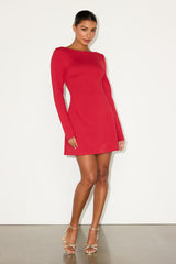 Aldith Red Ponte Knit Long Sleeve Mini Dress