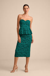 Frederica Emerald Green Floral Jacquard Peplum Midi Dress