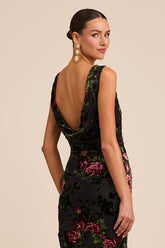 Declan Black Floral Burnout Cowl Back Maxi Dress