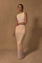 Kirsten Cream Multi Crochet Backless Maxi Dress