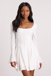 Mirielle White Textured Long Sleeve Mini Dress