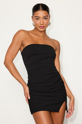 Veda Black Strapless Ruched Mini Dress