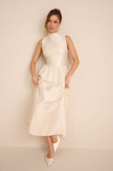 Rivia Ivory Mock Neck Cutout Midi Dress