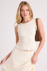 Malise Cream Textured Lace Tank Top