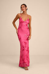 Valhalla Hot Pink Sequin Lace-Up Maxi Dress