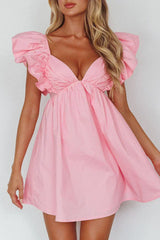 Marlina Ruffle Sleeve Babydoll Mini Dress Soft Pink