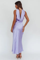 Damsel Reverse Halter Maxi Dress Satin Lilac