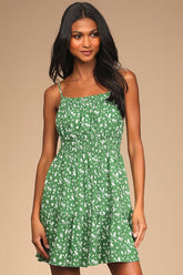 Tender Thoughts Green Floral Ruffled Tiered Mini Dress