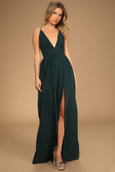 Ballroom Bliss Emerald Green Pleated Maxi Dress