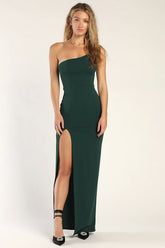 Keeper of My Heart Hunter Green One-Shoulder Maxi Dress