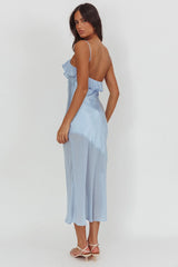 Talula Sheer Hem Ruffle Midi Dress Blue