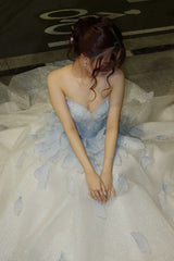 Princess A Line Sweetheart Light Blue Long Prom Dress with Beading