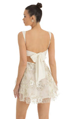 Floral Sequin Tulle Dress in White