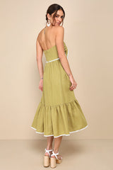Delightful Design Light Green Polka Dot Midi Dress With Pockets