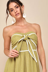 Delightful Design Light Green Polka Dot Midi Dress With Pockets