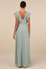 Ravishing Charm Sage Brush Ruffled Wrap High-Low Maxi Dress