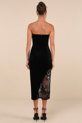 Feeling So Luxe Black Velvet Mesh Sequin Strapless Midi Dress
