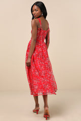 Francesca Red Floral Sleeveless Midi Dress
