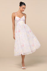Claudina White Multi Pleated Lace-Up Midi Dress