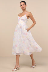 Claudina White Multi Pleated Lace-Up Midi Dress