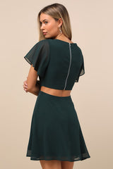 Blissful Love Dark Green Cutout Mini Skater Dress