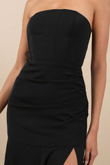 Ulyana Black Mixed Media Strapless Maxi Dress