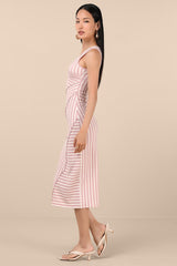 Constantly Trendy Blush Striped Crinkle Bodycon Midi Dress