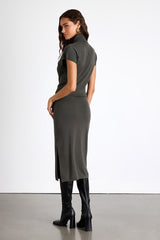 Ashford Grey Turtleneck Short Sleeve Sweater Midi Dress