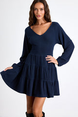 Adorable Option Dark Navy Long Sleeve Mini Sweater Dress