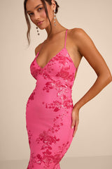 Valhalla Hot Pink Sequin Lace-Up Maxi Dress