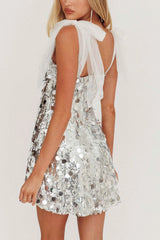 Tie-up Low Cut Sequin Mini Dress