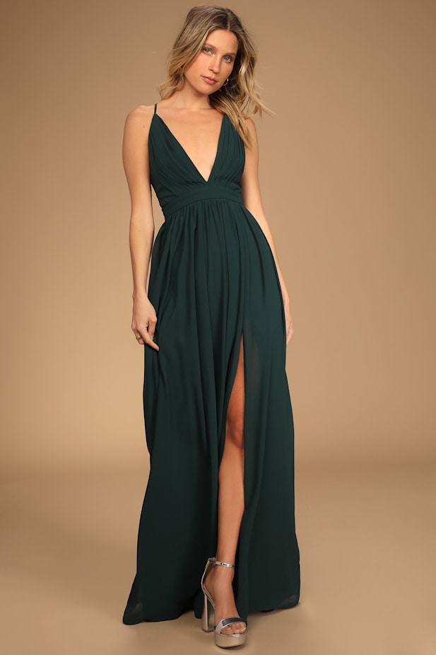 Ballroom Bliss Emerald Green Pleated Maxi Dress