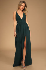 Ballroom Bliss Emerald Green Pleated Maxi Dress