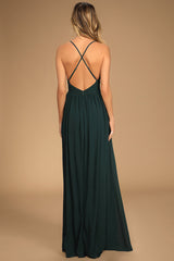 Ballroom Bliss Emerald Green Pleated Maxi Dress